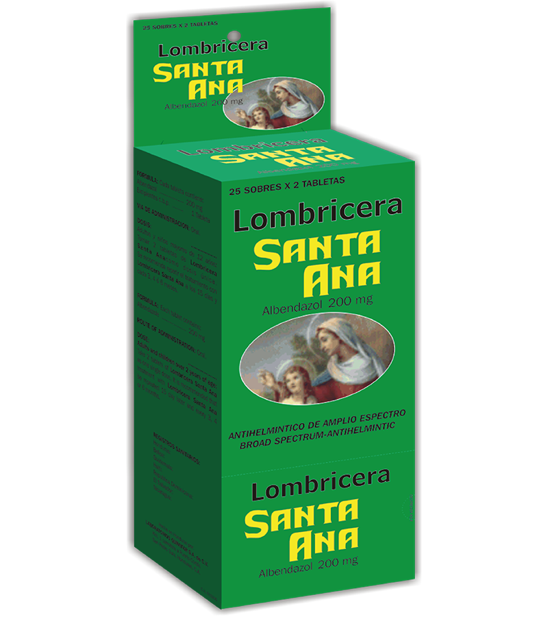 Lombricera Santa Ana 200 mg Dispensador 25 sobres x2 tabletas