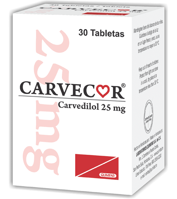 Carvecor Tabletas 25 mg frasco x30