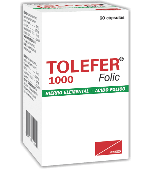 Tolefer Folic Capsulas 1000 + B12 frasco x60