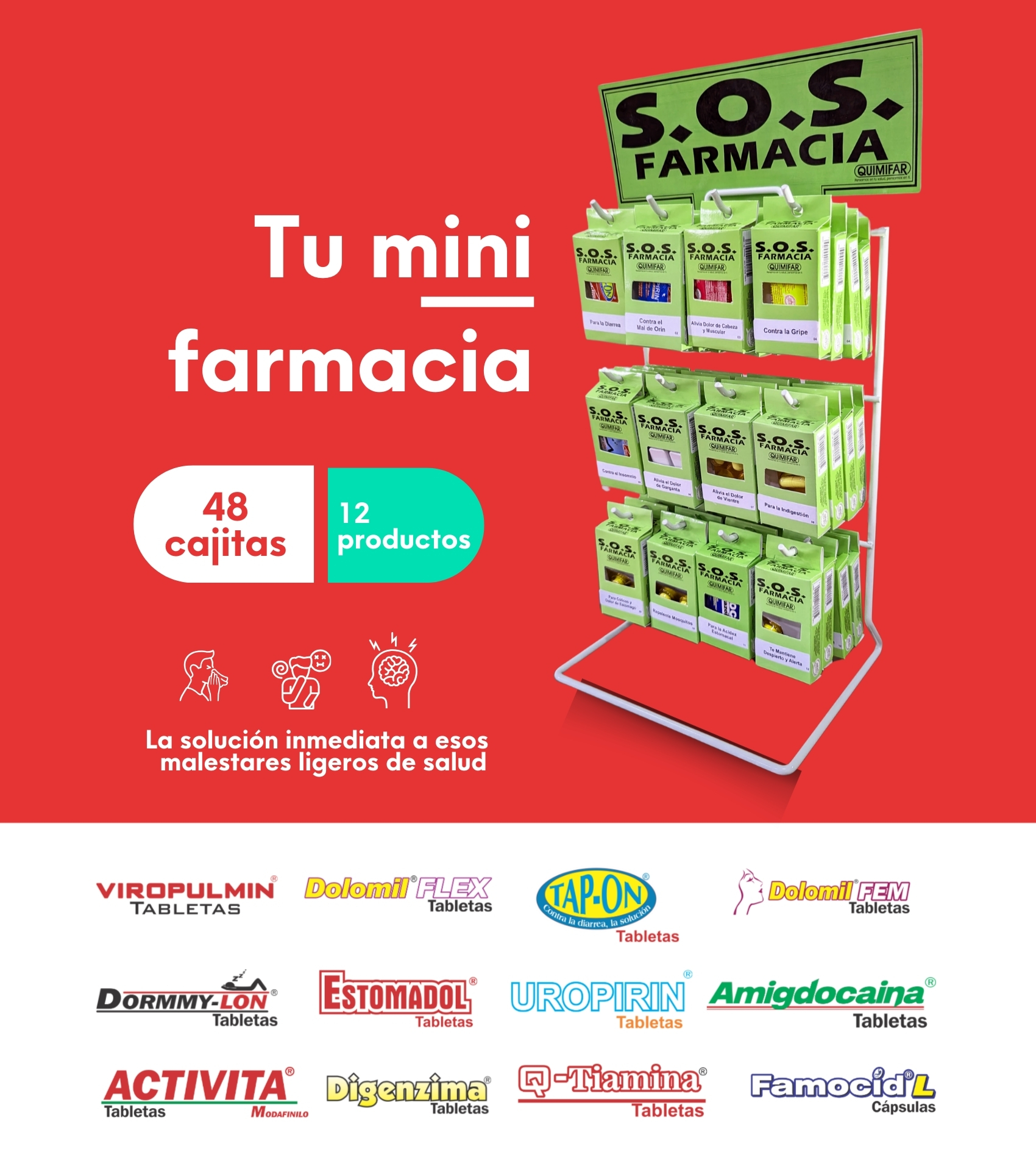 Mini Farmacia SOS sitio web Exhibidor Farmacia SOS X 48 cajitas - Imagen 1
